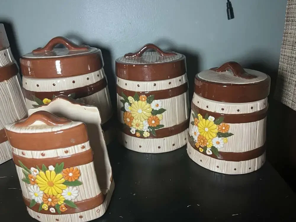 Vintage 70's hand painted ceramic cannister set